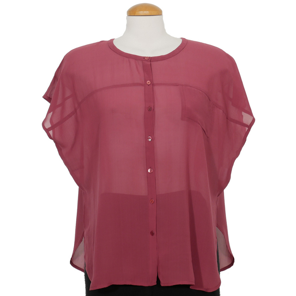 EILEEN FISHER Dark Primrose Purple Sheer Silk Georgette Box Top PP